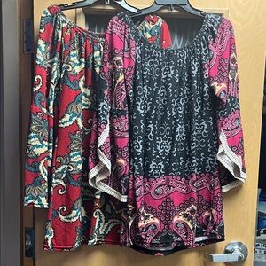 Elegant Women's Patterned Tops - Red and Black